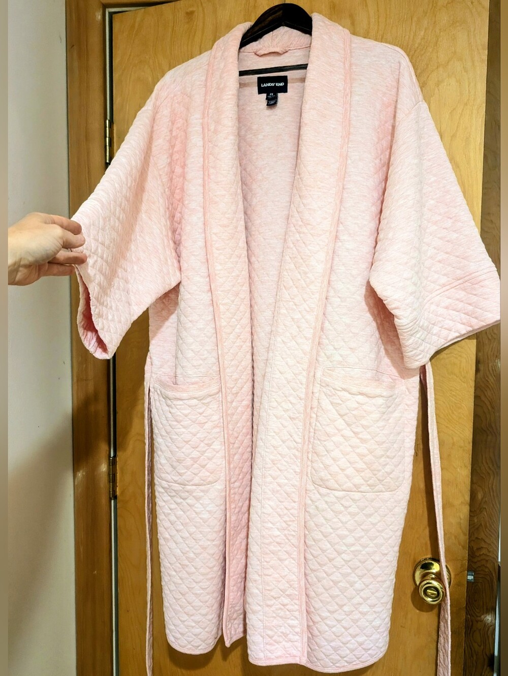 Lands End Thick Quilted Baby Pink Bath Robe 2x Or As I Say Xtra Cozy! Half Sleev